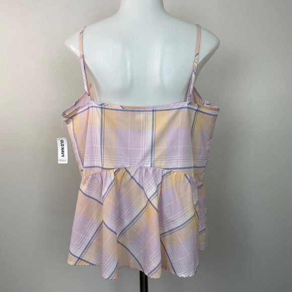 Old Navy Top Large Lilac Plaid Peplum Tank Lightweight Cotton Women's NWT - Picture 6 of 13